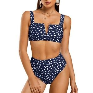 Sherrylily Navy Print High Waisted Criss Cross Bikini Sz M